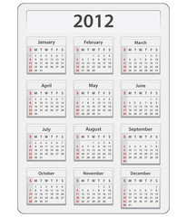 Vector calendar for 2012 year