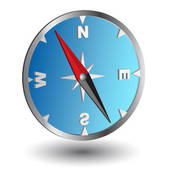 compass with blue globe background inside, isolated on white