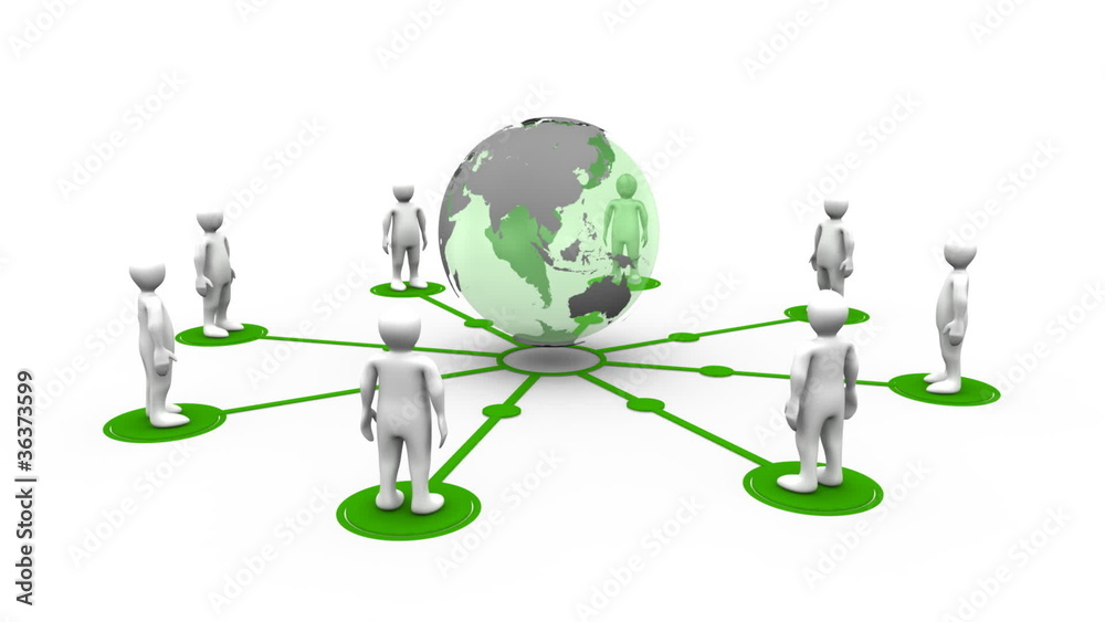Aufkleber 3d men linked to a planet globe
