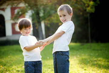 Brother and sister playing