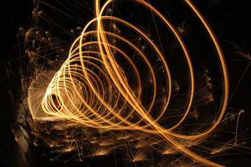 burning iron revolution shape in a dark tunnel