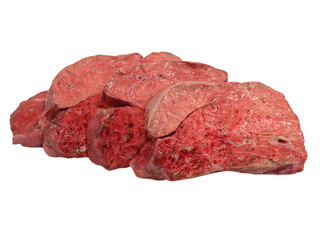 Sliced uncooked cow lung.