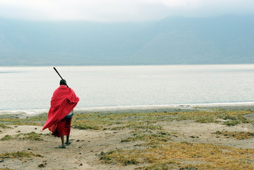 Masai in front of Empakai lake