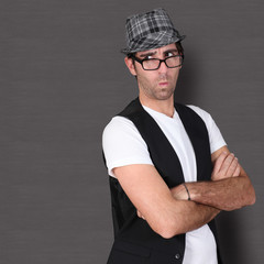 Funny guy with surprised look on his face