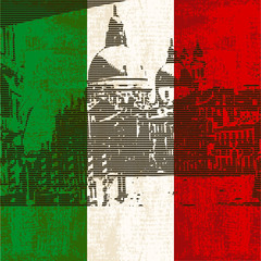 Italian Flag with view of  Grand Canal, Venice