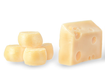 pieces of cheese on a white background