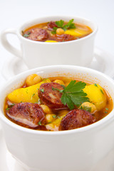 Golden chorizo and chickpea soup