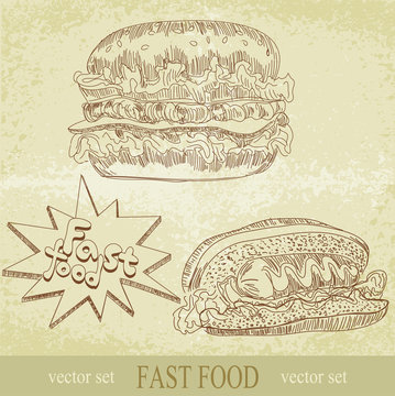 vintage vector set of fast food