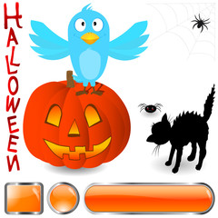 Blue bird with halloween elements.