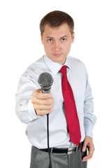 Naklejka premium Journalist with microphone