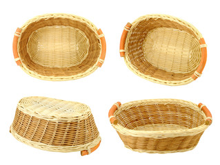 set of isolated woven straw basket