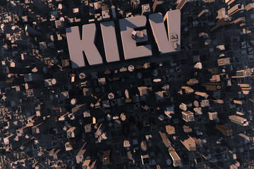 Skyline of urban city in 3D with name Kiev