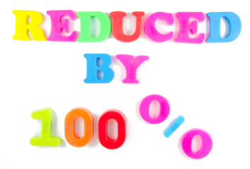 reduced by 100% written in fridge magnets