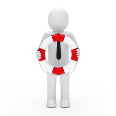 3d businessman in lifebelt