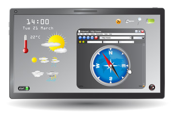 Weather forecast page on touchscreen tablet ,vector