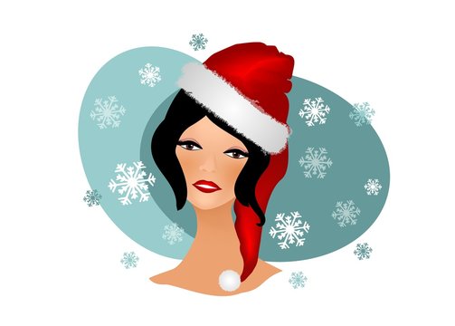 recommend clip art: Illustration with a beautiful woman dressed as Santa Claus
