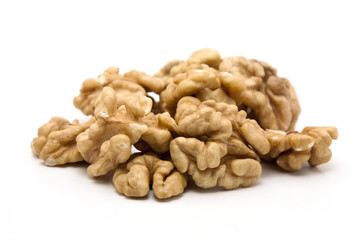 Walnuts on white background