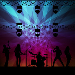 Rock band vector background with neon lights