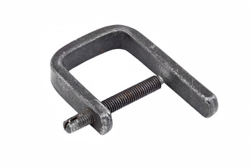 Vintage mechanical vise, isolated on white background