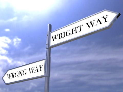 Street road sign Right Way, Wrong Way