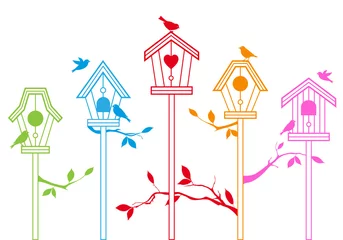 Foto op Plexiglas Vogels in kooien schattige vogelhuisjes, vector