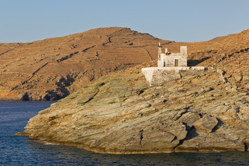 The lighthouse at the entrance of Merichas port, Kythnos island