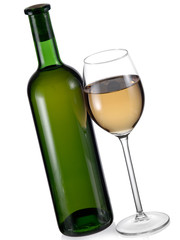 Bottle and glass with white wine