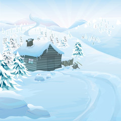 Fototapeta na wymiar Zimowy krajobraz Wektor