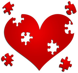 Heart with missing jigsaw/puzzle pieces