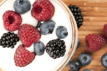 Yogurt with blueberries, raspberries and blackberries