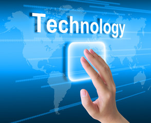 hand pushing technology button on a touch screen interface