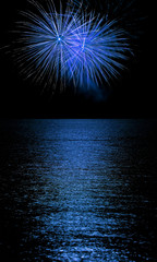 Fireworks reflection on calm but rippled water