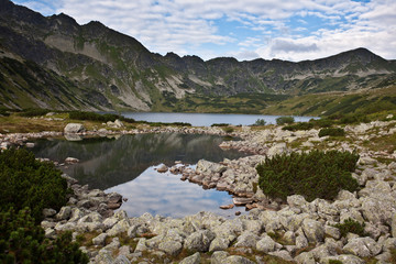 Mountain landscape with lake.