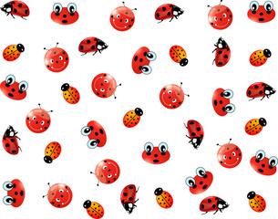 Seamless pattern with glossy ladybugs