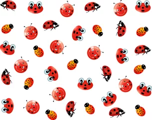 Poster Naadloos patroon met glanzende lieveheersbeestjes © patrylamantia