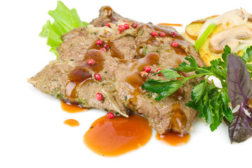 Grilled steak meat with vegetables