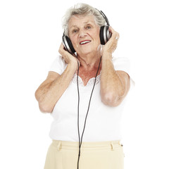 senior woman listen music