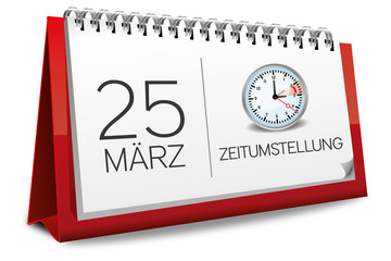 Kalender rot 25 März Zeitumstellung Uhr