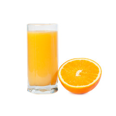 A glass of orange juice with fruits
