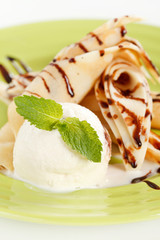 Pancakes with Ice Cream and Sauce