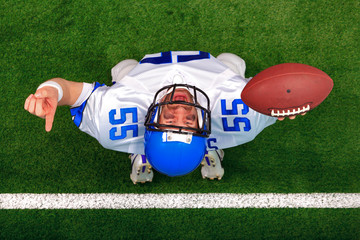Overhead American football player touchdown celebration