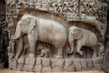 Fototapeta premium Arjuna's Penance - Descent of the Ganges,Mahabalipuram, India