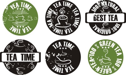vector grunge tea stamp set
