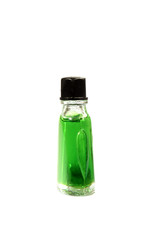 green liquid in glass bottles