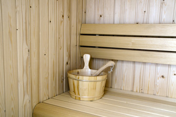 Fototapeta na wymiar wooden bucket in sauna