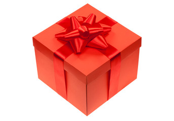 gift box with red ribbon bow isolated over white background