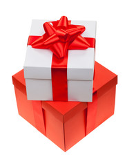 gift box with red ribbon bow isolated over white background