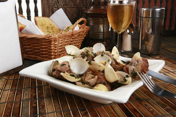 Traditional Portuguese pork & clams or Porco a Alentejana