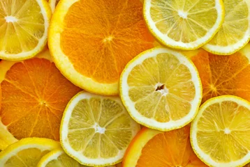 Deurstickers Plakjes fruit Schijfjes citroen en sinaasappel