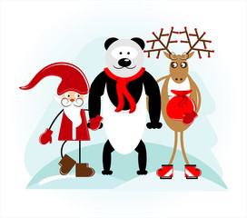 Fototapeta premium santa with bear and deer